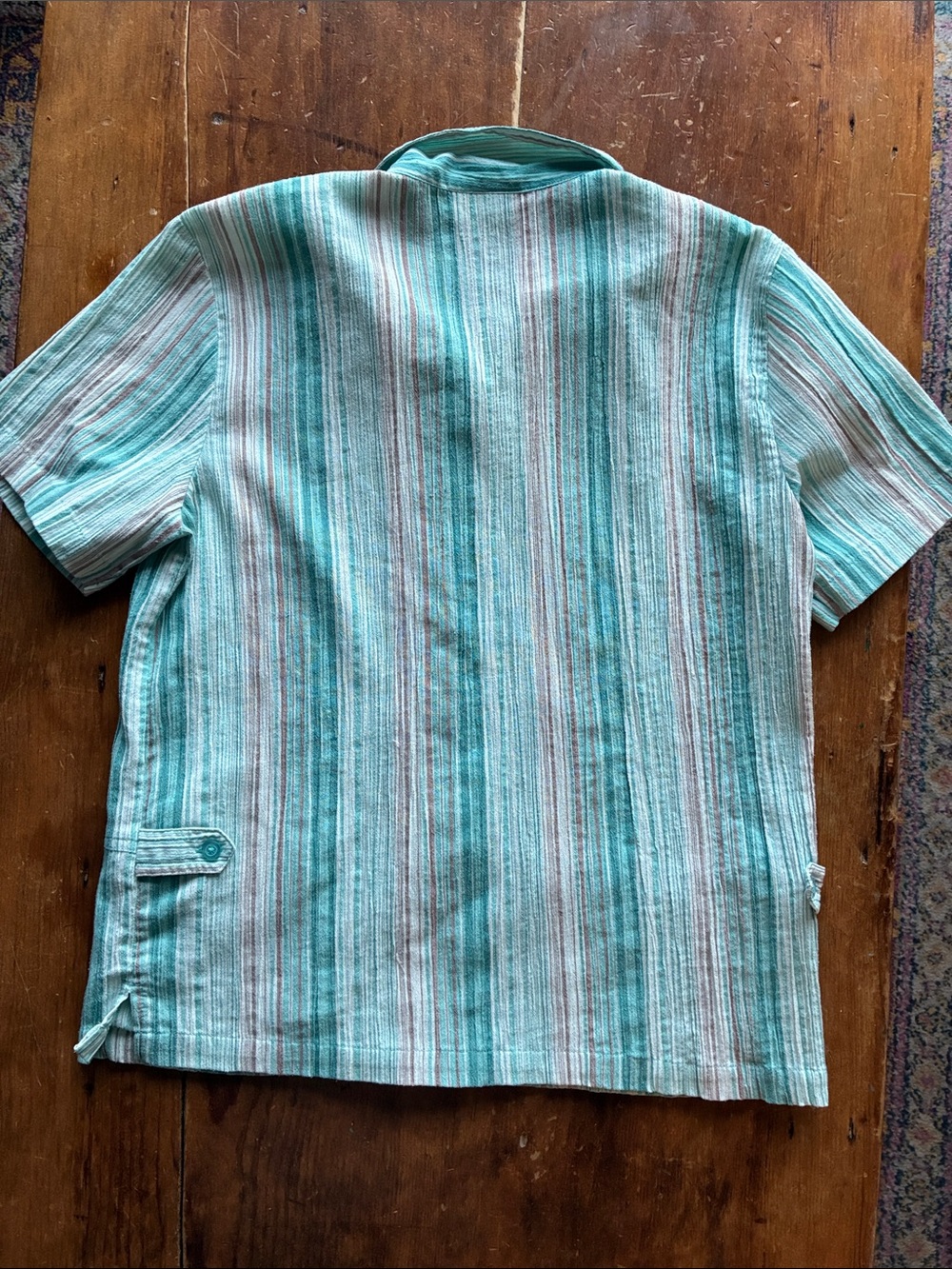 Vintage Carol Reed Boxy Striped Button Up Shirt Aqua - Linen - Picture 9 of 9